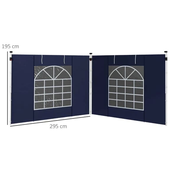 Rootz Gazebo - Sidepaneler - Udskiftning af 2 sider - Pop Up Gazebo - Med vinduer og døre - Blå - 295W x 195H cm
