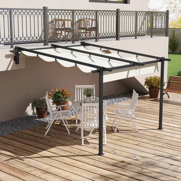 Rootz Havepavillon - Udtrækkeligt tag - Vægmonteret - Metalramme - Stål - Polyester - Cremehvid - 297L x 297W x 200/230H cm