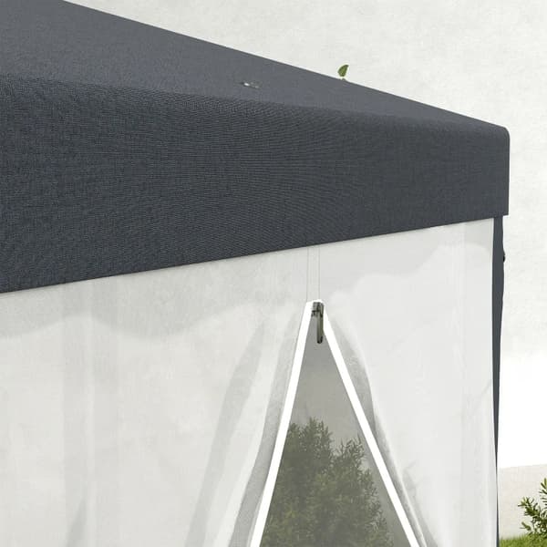 Rootz Gazebo - Havepavillon - Sekskantet - Jordspyd - Mesh Gardiner - Metalramme - Polyester - Metal - Mørkegrå - L394 x B341,2 x H250 cm