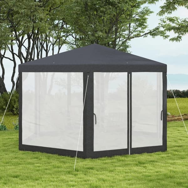 Rootz Gazebo - Havepavillon - Sekskantet - Jordspyd - Mesh Gardiner - Metalramme - Polyester - Metal - Mørkegrå - L394 x B341,2 x H250 cm