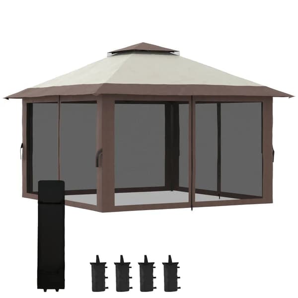 Rootz kokoontaitettava huvimaja - Korkeussäädettävä - 4 verkkoseinää - Tuuletuskatto - Kantolaukku - Pikaasennus - Beige - 4 x 4 x 3 m
