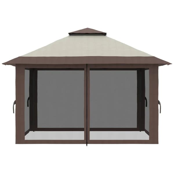 Rootz Foldepavillon - Højdejusterbar - 4 netvægge - Ventilationstag - Bæretaske - Hurtig montering - Beige - 4 x 4 x 3 m