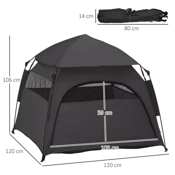 Rootz Pet Telt - Hundetelt - Foldehundehus - Vejrbestandigt - Hundehus til store hunde - Oxford stof - Sort - 120L x 120W x 106H cm