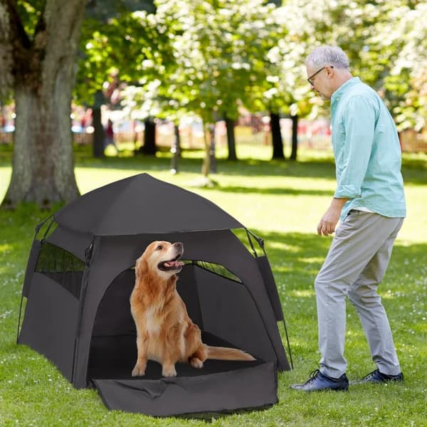 Rootz Pet Telt - Hundetelt - Foldehundehus - Vejrbestandigt - Hundehus til store hunde - Oxford stof - Sort - 120L x 120W x 106H cm