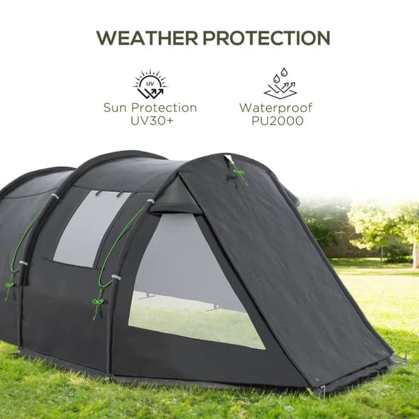 Rootz Campingtält - Väderbeständig - Trekkingstält - 2 rum - Bärbar resväska - UV 30+ Solskydd - Taft 100 % polyester-glasfiber - Svart - 475L x 264W
