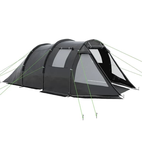 Rootz Campingtält - Väderbeständig - Trekkingstält - 2 rum - Bärbar resväska - UV 30+ Solskydd - Taft 100 % polyester-glasfiber - Svart - 475L x 264W