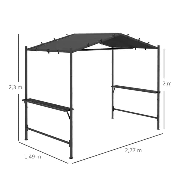 Rootz Grilltält - BBQ Pavilion - Grilltak - Väderbeständig - Markspikar - Sidofickor - Stål-Polyester - Mörkgrå - 277 X 149 X 230 Cm
