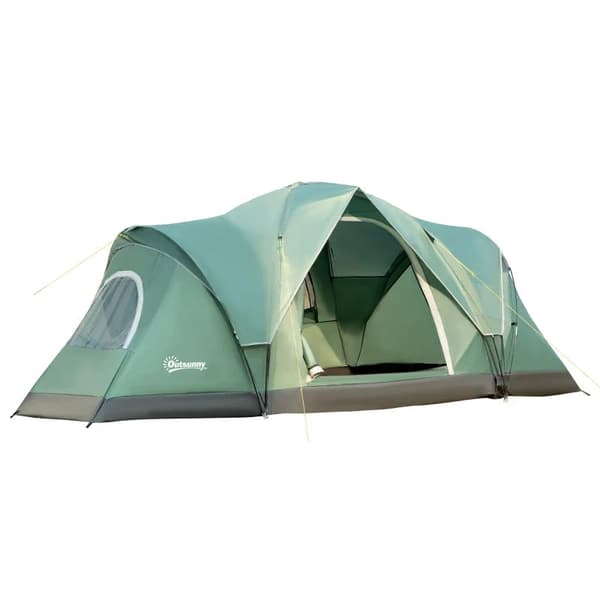 Rootz Campingtelt - Guy Ropes - Bæretaske - 5-6 personer - Familietelt - Lampekroge - Sidelommer - Polyester-Oxford - Grøn-Sort - 4,55 x 2,3 x 1,8m