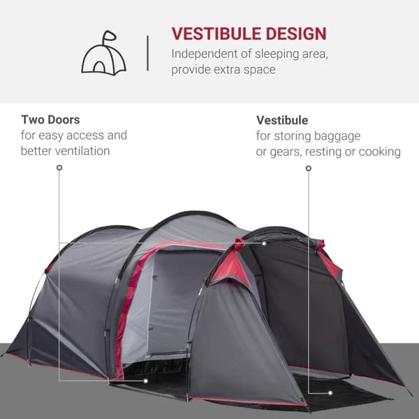 Rootz Campingtält - Pop Up-tält - 2-3 personer - Vestibul - Sovplats - Vattentät - Bärväska - Polyester-glasfiber - Mörkgrå - 426L x 206W x 154H cm