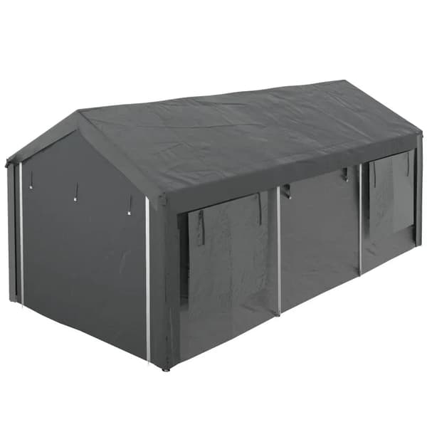 Rootz Carport & Partytält - Höjdjusterbar - 4 fönster & dörrar - Metallram - Galvaniserat stål - Mörkgrå - 3 x 6m