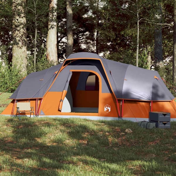 vidaXL Kuppeltelt for camping 11 personer grå og oransje vanntett