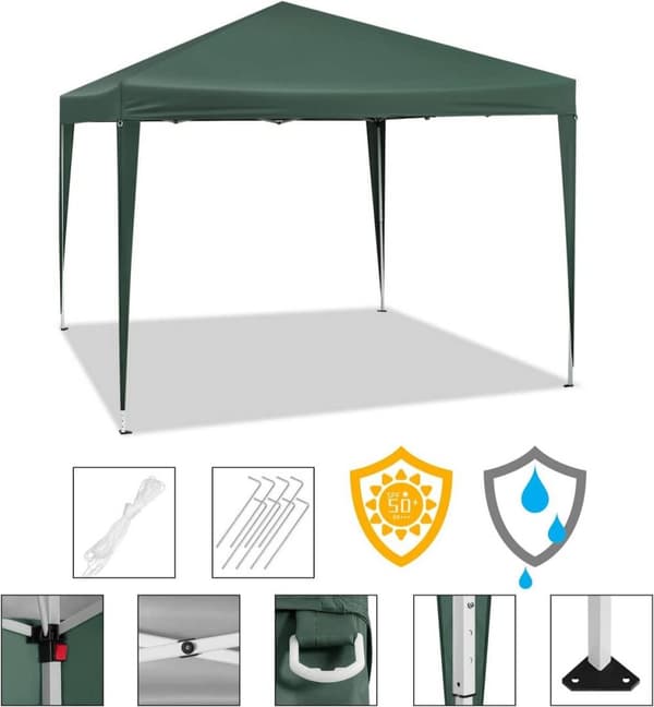 Rootz Gazebo Pop-Up-tält - Vattentät pagod - Solskyddstak - UV- och regntålig - Enkel installation - Justerbar höjd - 3 x 3 m Grön