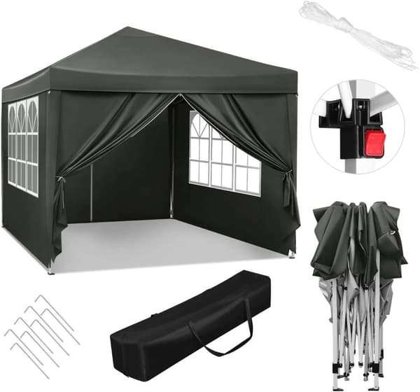 Rootz Gazebo Pop-Up -teltta - Vedenpitävä pagodi - Aurinkosuoja - UV-suoja, sateenkestävä, helppo asentaa - metalli ja 210D Oxford-kangas - 3 x 3 m ha