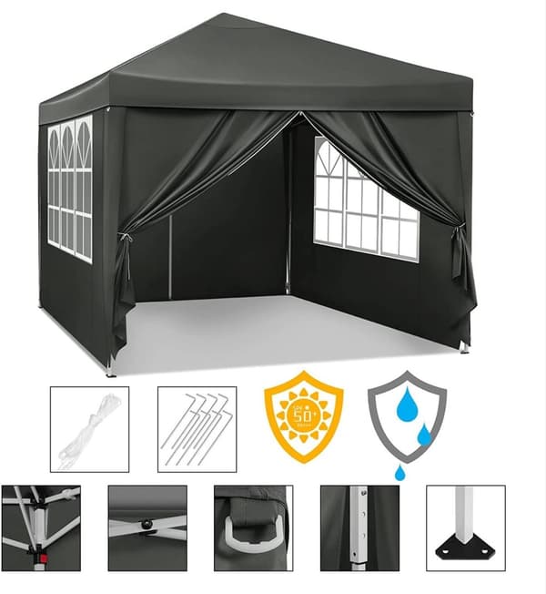 Rootz Gazebo Pop-Up -teltta - Vedenpitävä pagodi - Aurinkosuoja - UV-suoja, sateenkestävä, helppo asentaa - metalli ja 210D Oxford-kangas - 3 x 3 m ha