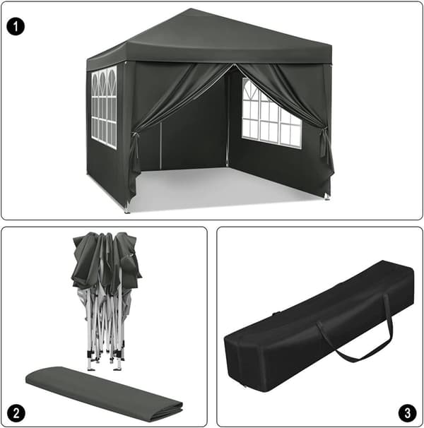 Rootz Gazebo Pop-Up -teltta - Vedenpitävä pagodi - Aurinkosuoja - UV-suoja, sateenkestävä, helppo asentaa - metalli ja 210D Oxford-kangas - 3 x 3 m ha