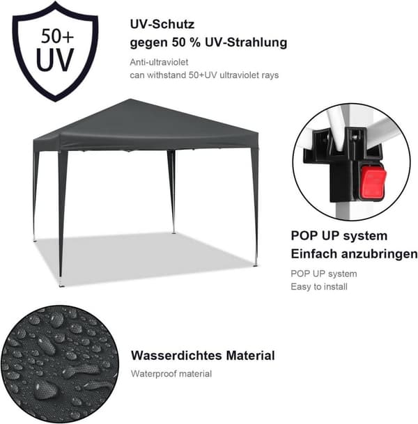 Rootz Premium Outdoor Gazebo - Paviljonki - Katos - Vedenpitävä - UV-suoja - Helppo asennus - 3x3m - Antrasiitti