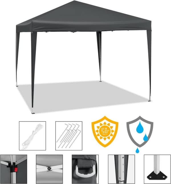 Rootz Premium Outdoor Gazebo - Paviljonki - Katos - Vedenpitävä - UV-suoja - Helppo asennus - 3x3m - Antrasiitti