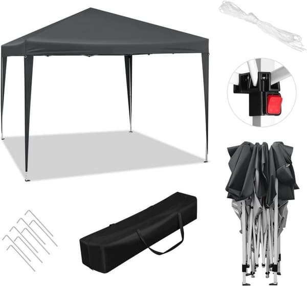 Rootz Premium Outdoor Gazebo - Paviljonki - Katos - Vedenpitävä - UV-suoja - Helppo asennus - 3x3m - Antrasiitti