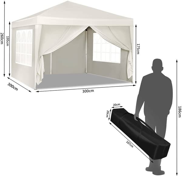 Rootz Ultimate Outdoor Gazebo - Event Pavilion - Väderbeständig kapell - Robust, justerbar höjd, enkel installation - Belagd metallram, 210D Oxford-ty