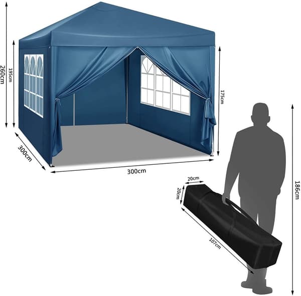 Rootz Gazebo Pop-Up telt - Vandtæt Pagoda - Solafskærmning - UV-beskyttelse - Regnbestandig - Nem opsætning - 3m x 3m Blå