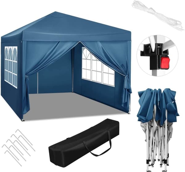 Rootz Gazebo Pop-Up telt - Vandtæt Pagoda - Solafskærmning - UV-beskyttelse - Regnbestandig - Nem opsætning - 3m x 3m Blå