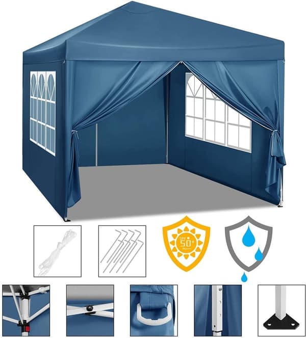 Rootz Gazebo Pop-Up telt - Vandtæt Pagoda - Solafskærmning - UV-beskyttelse - Regnbestandig - Nem opsætning - 3m x 3m Blå