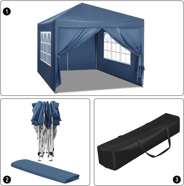 Rootz Gazebo Pop-Up telt - Vandtæt Pagoda - Solafskærmning - UV-beskyttelse - Regnbestandig - Nem opsætning - 3m x 3m Blå
