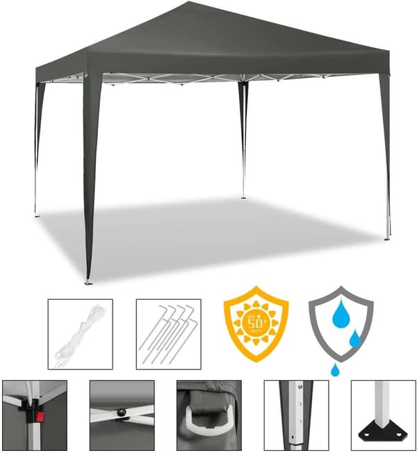 Rootz Ultimate Outdoor Gazebo - Pavillon - Eventtelt - Robust og rustsikker - Vandtæt og UV-beskyttet - Nem opsætning med justerbar højde - 3x3m