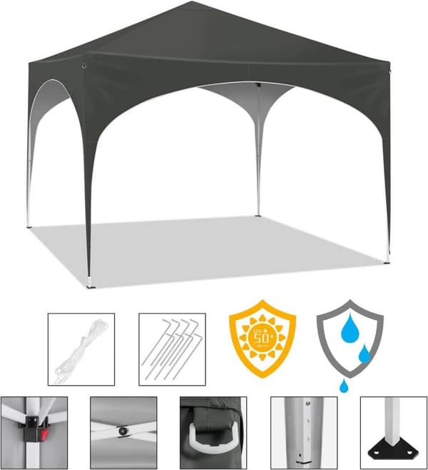 Rootz Gazebo - Pop-up baldakin - Udendørs ly - Vandtæt, UV-beskyttelse, Nem opsætning - Oxford Metalramme - 3x3m - Grå