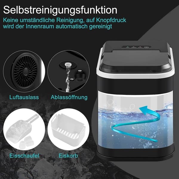 Kannettava Rootz-jääpalakone - Itsepuhdistuva jääkone - Nopea jääntuotanto - Kompakti muotoilu - Hiljainen toiminta - 30,5 x 28,2 x 22,2 cm