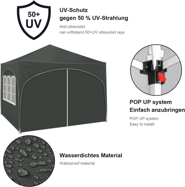 Rootz Ultimate Outdoor Gazebo - Sääsuoja - Tapahtumapaviljonki - Vahva metallirunko - UV- ja sadesuoja - Helppo asennus - 3x3m