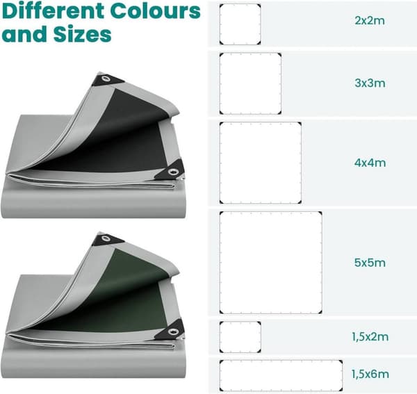 Rootz Vedenpitävä Suojapeite - Kestävä peite - Monikäyttöinen kansi - Repeämisenkestävä, UV-suoja, Helppo asennus - 4m x 5m - Polyeteenikangas