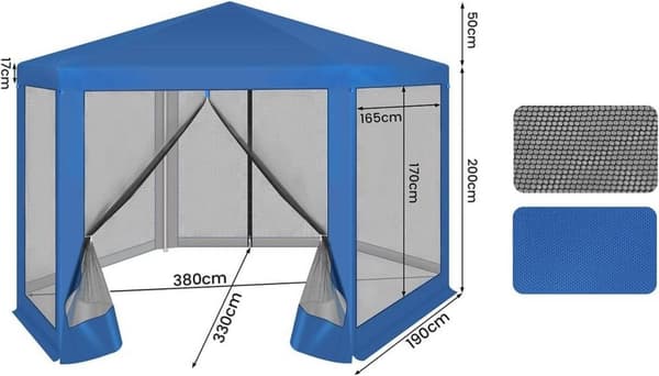 Rootz Outdoor Gazebo - Puutarhapaviljonki - Suojakatos - UV- ja varjosuoja - Hengittävä hyttysverkko - Helppo koota - 380cm x 250cm x 328cm