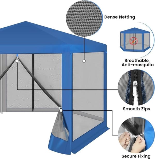 Rootz Outdoor Gazebo - Puutarhapaviljonki - Suojakatos - UV- ja varjosuoja - Hengittävä hyttysverkko - Helppo koota - 380cm x 250cm x 328cm