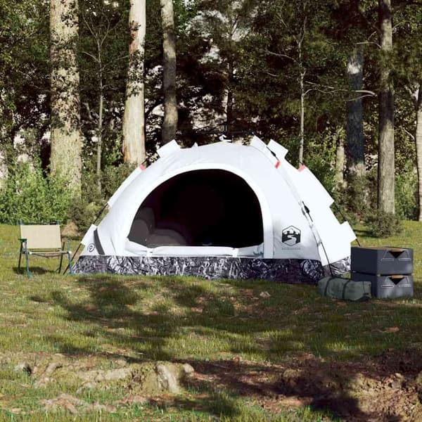 vidaXL Campingtelt 3 personer hvit blendingsstoff hurtigutløser