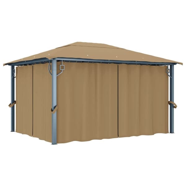 vidaXL Paviljong med draperier 400x300 cm taupe aluminium -  Partytält & paviljoner