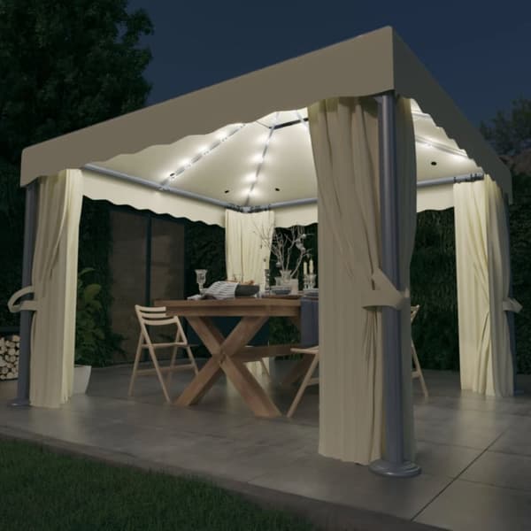 vidaXL pavillon med gardin og LED-lyskæder 3x3 m cremefarvet -  Festtelte & havepavilloner