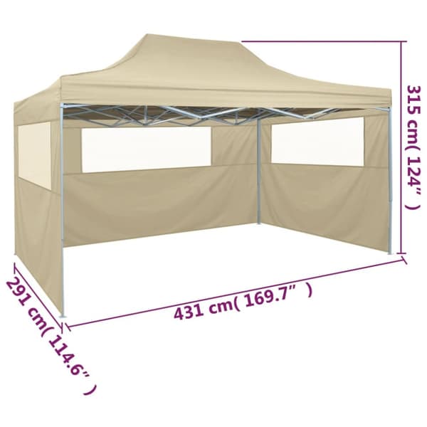 vidaXL Hopfällbart tält med 3 väggar 3x4,5 m gräddvit -  Partytält & paviljoner