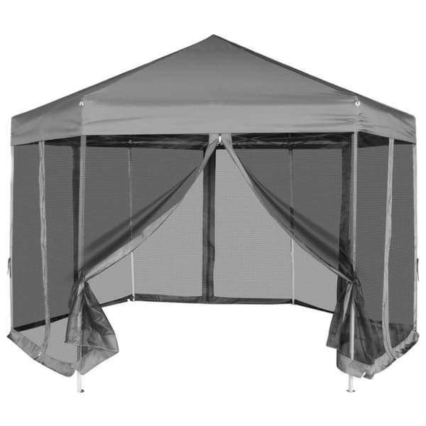 vidaXL pop up-pavillon 6 sidevægge sekskantet 3,6x3,1 m grå -  Festtelte & havepavilloner