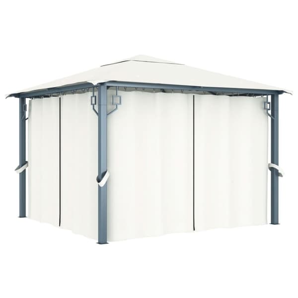 vidaXL pavillon med gardin + LED-lyskæder 3x3 m aluminium cremefarvet - Festtelte & havepavilloner
