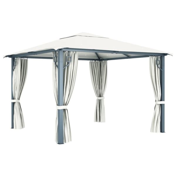 vidaXL pavillon med gardin + LED-lyskæder 3x3 m aluminium cremefarvet - Festtelte & havepavilloner