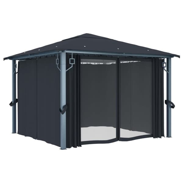 vidaXL Huvimaja verhoilla 300x300 cm antrasiitti alumiini -  Katokset & huvimajat