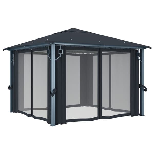 vidaXL Huvimaja verhoilla 300x300 cm antrasiitti alumiini -  Katokset & huvimajat