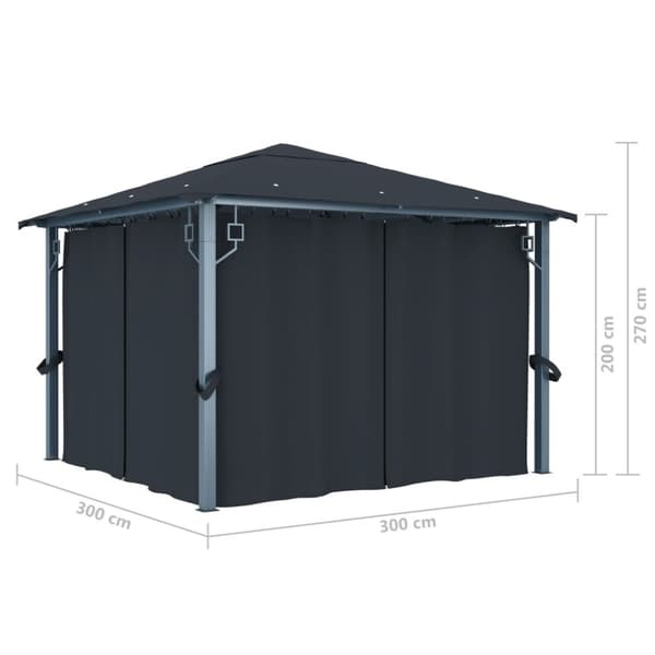vidaXL Huvimaja verhoilla 300x300 cm antrasiitti alumiini -  Katokset & huvimajat