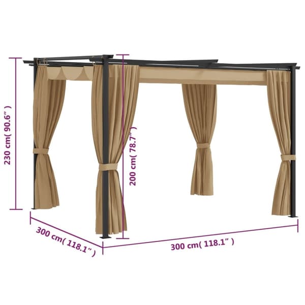 vidaXL Paviljong med draperier 3x3 m taupe stål -  Partytält & paviljoner