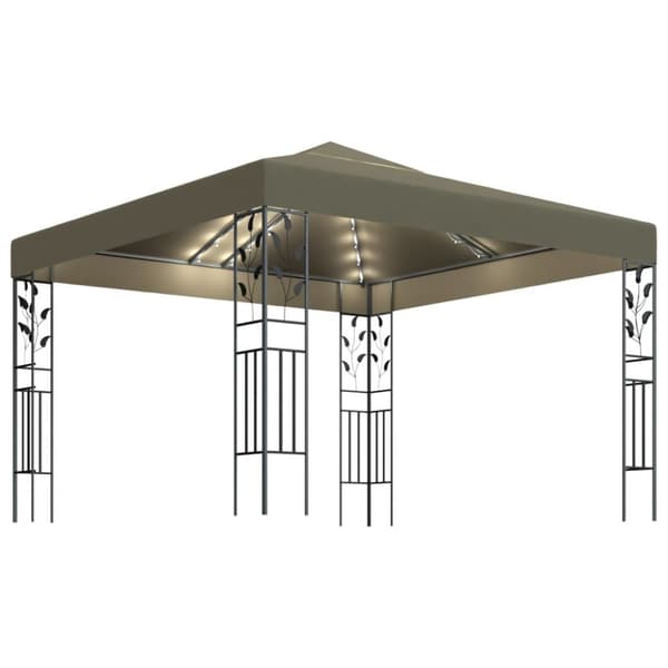 vidaXL pavillon med LED-lyskæder 3x3 m gråbrun - Festtelte & havepavilloner