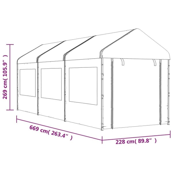 vidaXL Paviljong med tak vit 6,69x2,28x2,69 m polyeten -  Partytält & paviljoner