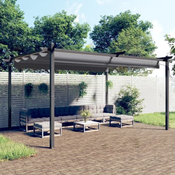 vidaXL havepavillon med sammenrulleligt tag 4x3 m antracitgrå - Festtelte & havepavilloner