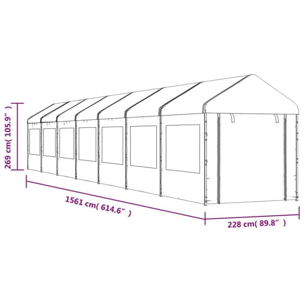 vidaXL Huvimaja katolla valkoinen 15,61x2,28x2,69 m polyeteeni - Katokset & huvimajat
