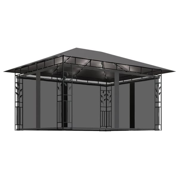 vidaXL Huvimaja hyttysverkko ja LED-valonauhat 4x3x2,73 m antrasiitti -  Katokset & huvimajat